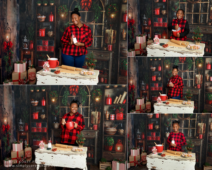 Douglasville Christmas mini session with holiday kitchen studio set