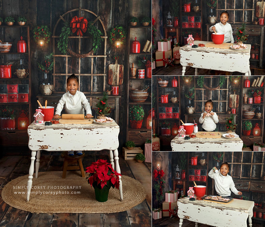 Newnan mini session photographer, boy on holiday kitchen studio set