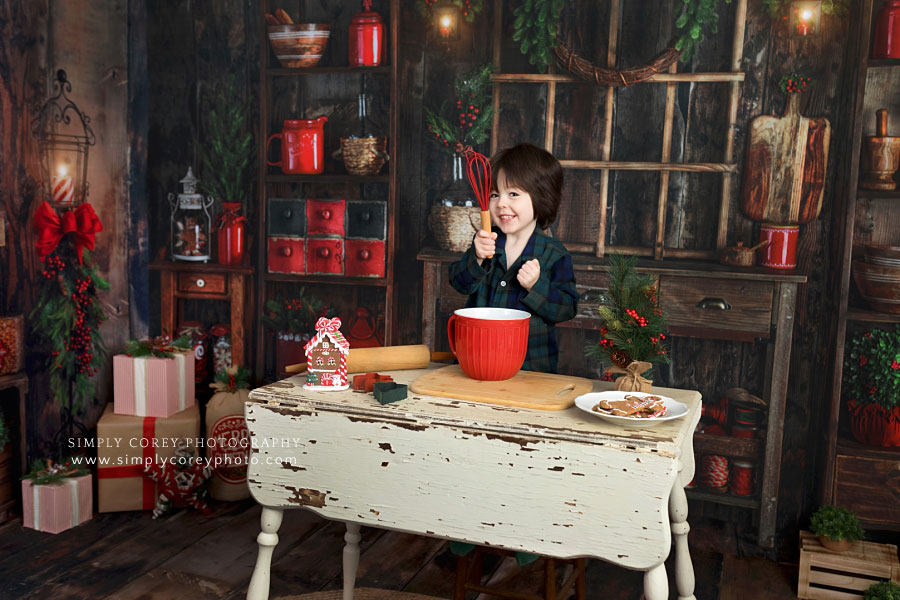 Peachtree City mini session photographer, Christmas kitchen studio set with baking props