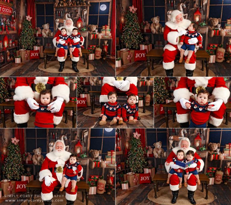 Atlanta Santa Claus Mini Sessions, twin baby boys first Christmas