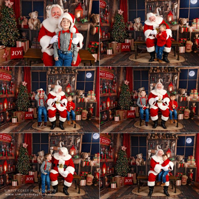 Douglasville Santa Claus mini session photographer, kids in Santa's workshop