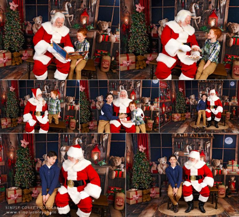 Santa mini session photographer near Carrollton, GA; brothers visiting Santa
