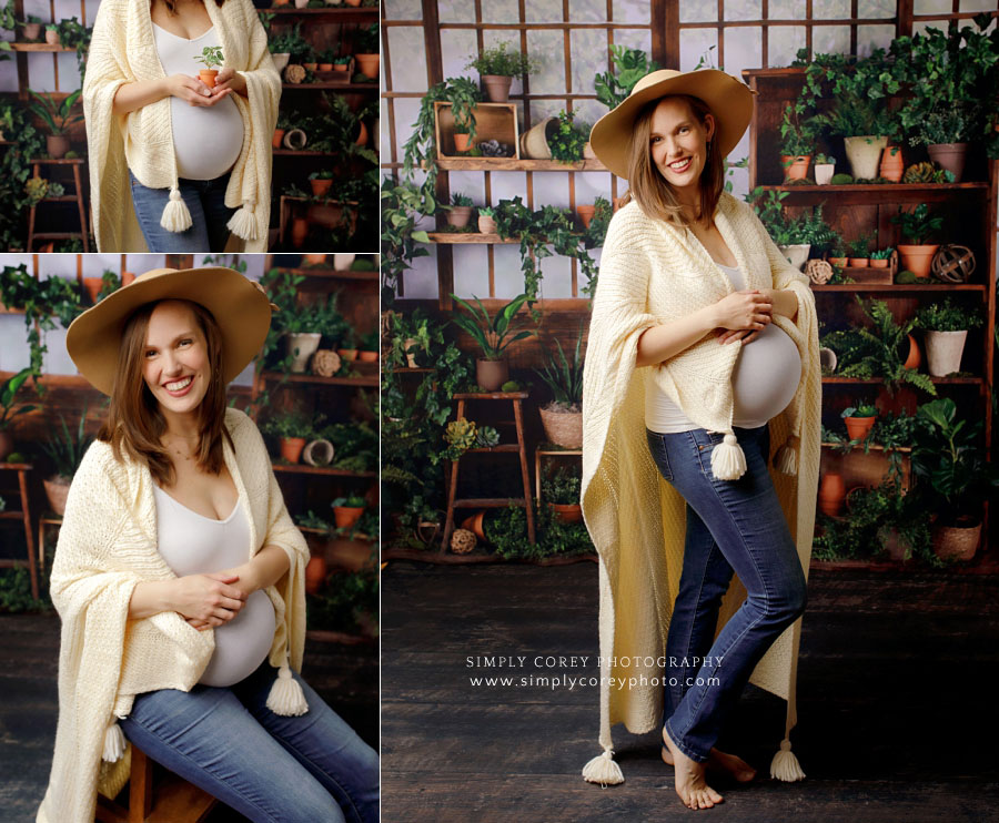 Douglasville maternity photographer, pregnancy portraits with greenhouse studio backdrop