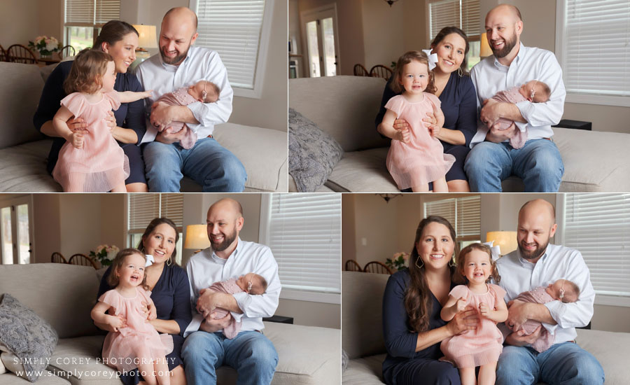 Douglasville family photographer, in-home-newborn session with toddler on couch