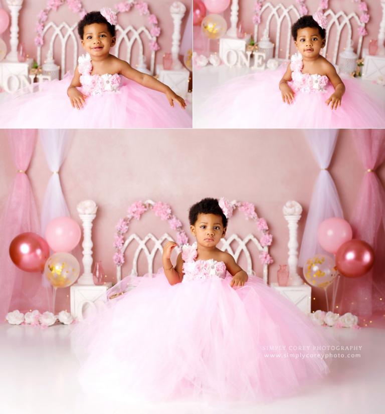 baby photographer near Hiram, pink princess studio cake smash set