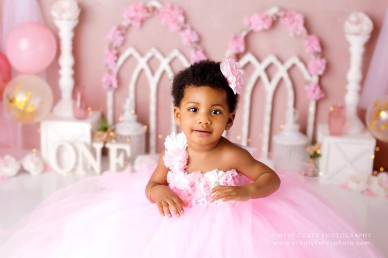 Douglasville baby photographer, one year milestone session in pink tutu dress