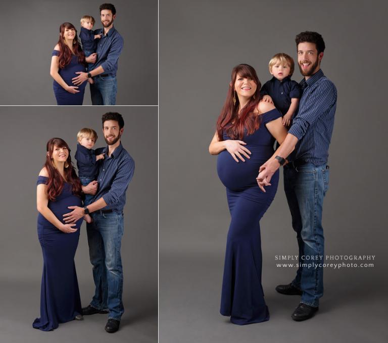 Villa Rica family photographer, portraits on gray backdrop for maternity session