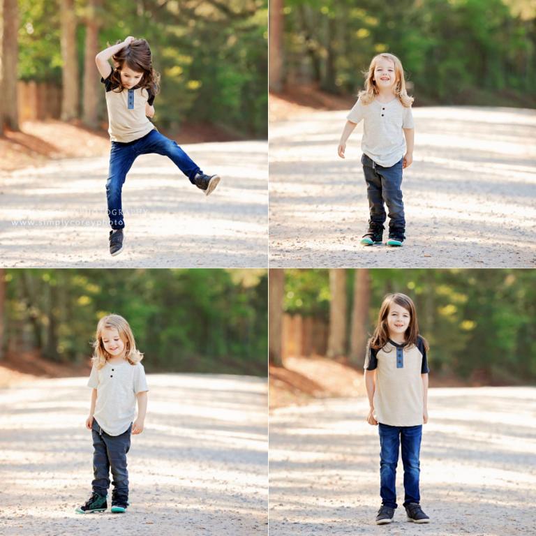 family photographer near Villa Rica, kids outside on country road in Georgia
