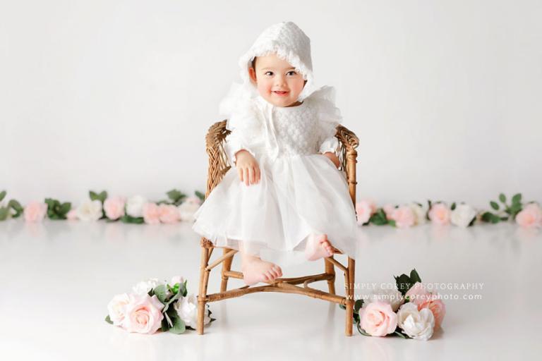 Douglasville baby photographer, white floral studio cake smash set