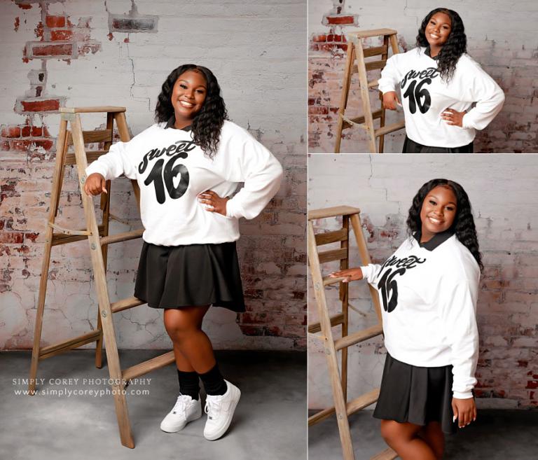 Villa Rica teen photographer, sweet sixteen studio session with ladder