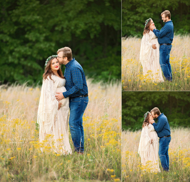 Atlanta maternity photographer, outdoor portraits of a couple in a field