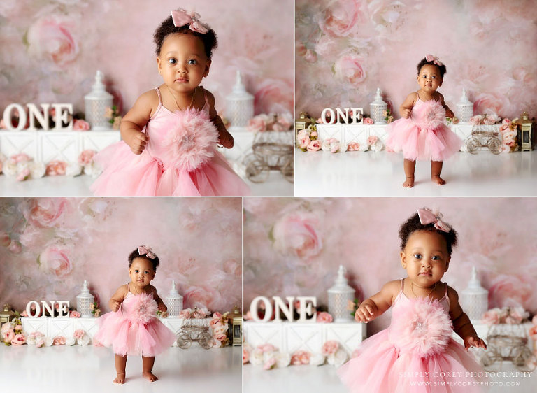 Newnan baby photographer, pink floral princess cake smash