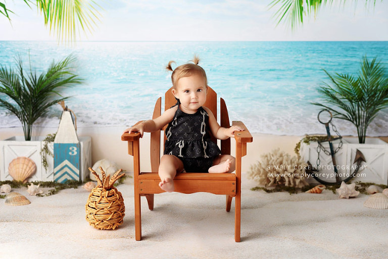 Atlanta baby photographer, beach session in Louis Vuitton bathing suit