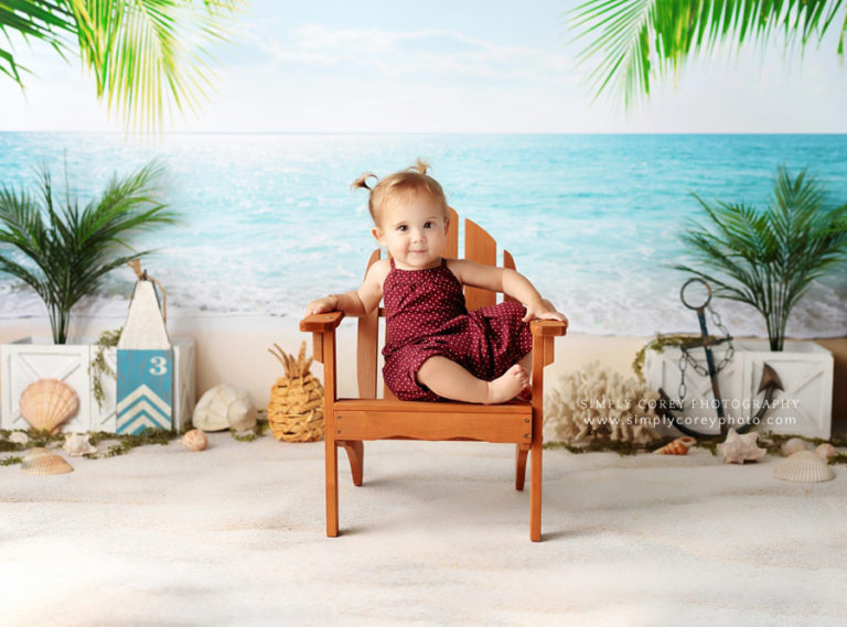 baby photographer near Atlanta, summer beach one year milestone photography session in studio