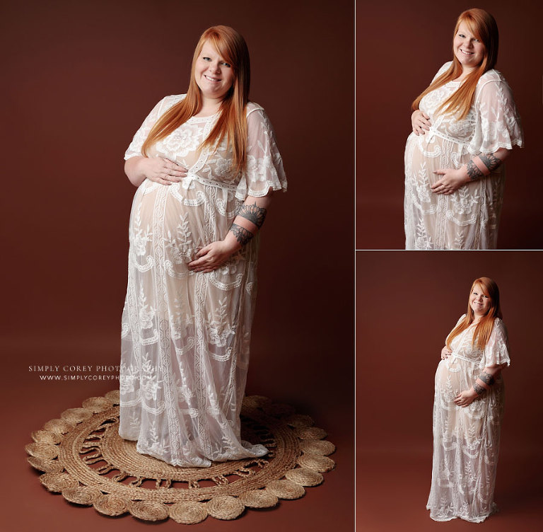 Carrollton maternity photographer in Georgia, studio pregnancy portraits lace dress