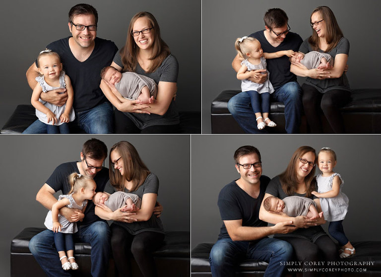 Carrollton newborn photographer in GA; family portraits in studio with baby