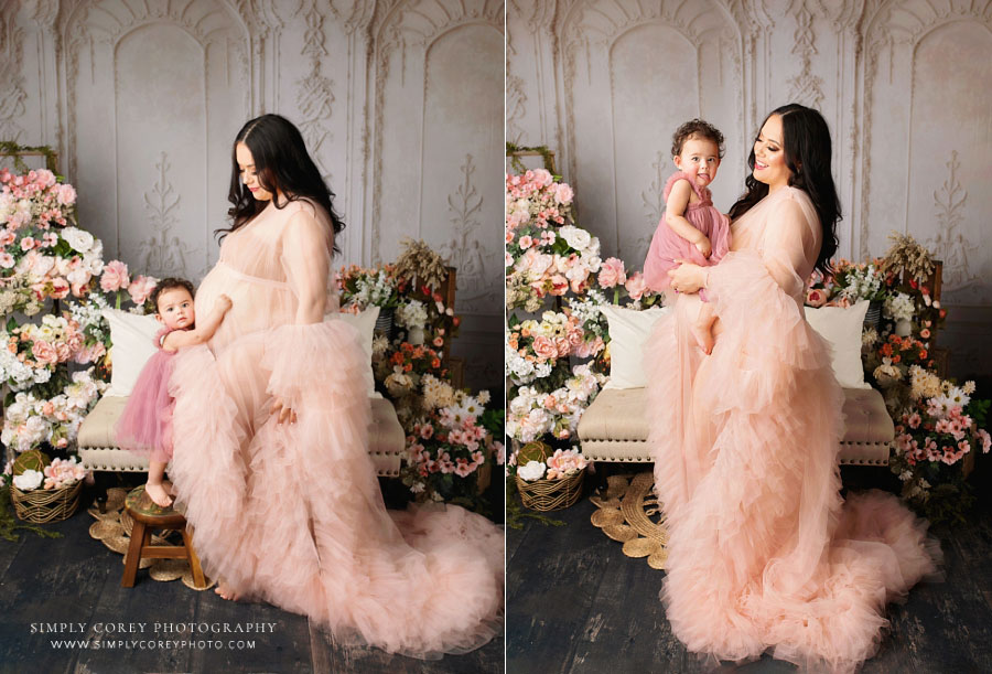 Newnan Maternity Photographer | Studio Pregnancy Portraits with Flowers