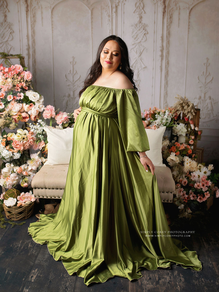 Newnan Maternity Photographer | Studio Pregnancy Portraits with Flowers