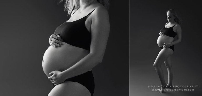 maternity photographer near Carrollton, GA; black and white studio pregnancy portraits