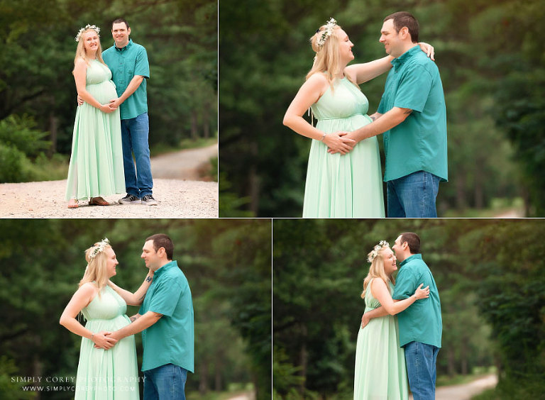 maternity photographer near Newnan, couple portraits outside on country road