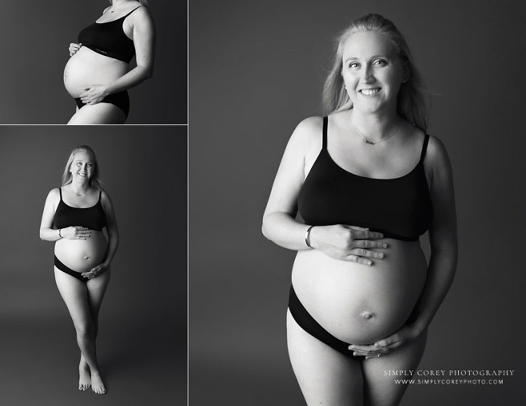 Newnan maternity photography session, black and white studio pregnancy portraits