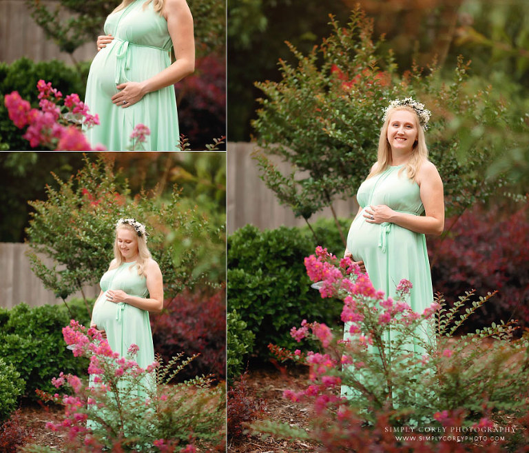 Villa Rica maternity photography session, mom outside with summer flowers
