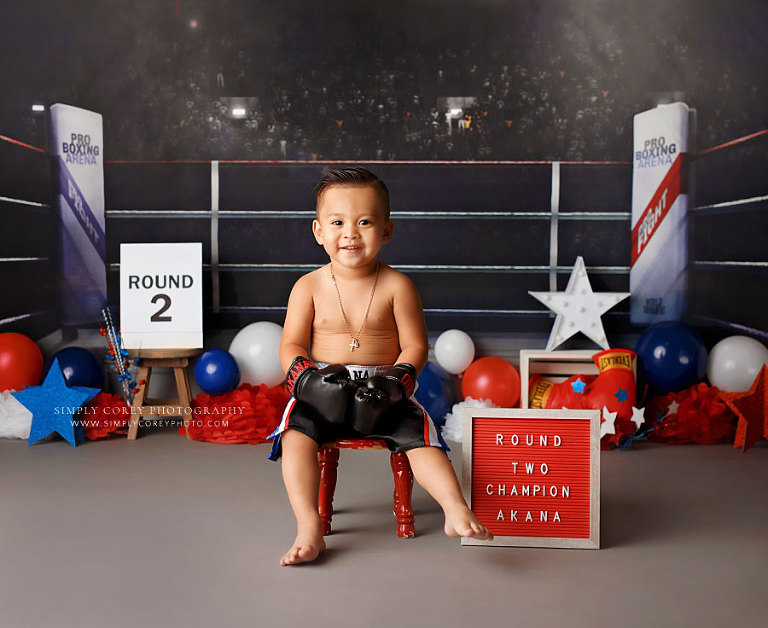 Atlanta baby photographer, 2 year milestone session with boxing theme