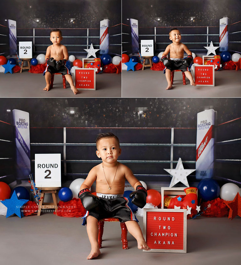baby photographer near Dallas, GA; 2 year boxing milestone session