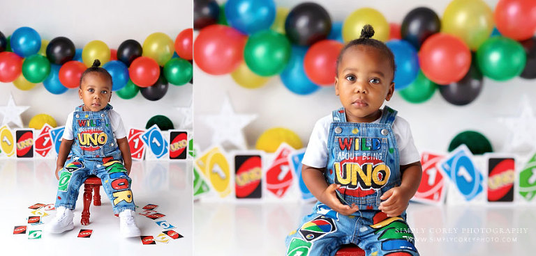 baby photographer near Carrollton, GA; wild about uno milestone session 