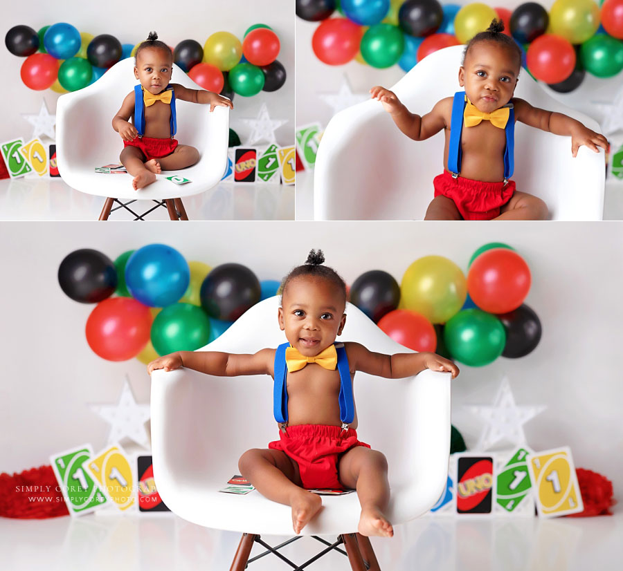 baby photographer near Dallas, GA; uno milestone session in studio