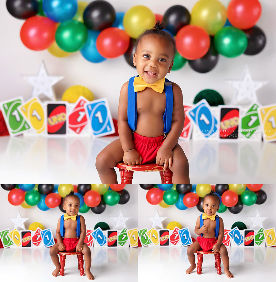 Carrollton baby photographer in Georgia, studio milestone session with uno theme