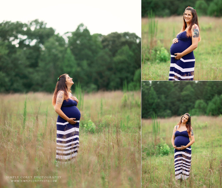 maternity photographer near Bremen, outdoor pregnancy portraits in striped dress