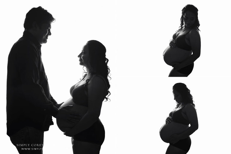 Carrollton maternity photographer, black and white portraits of expecting couple in studio