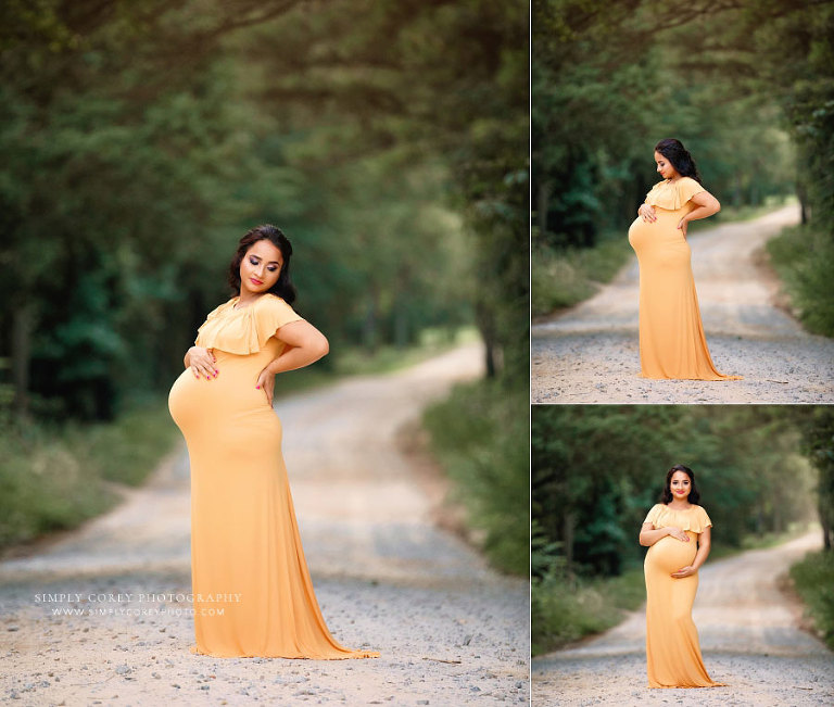 maternity photographer near Carrollton, GA; outdoor pregnancy portraits in yellow dress
