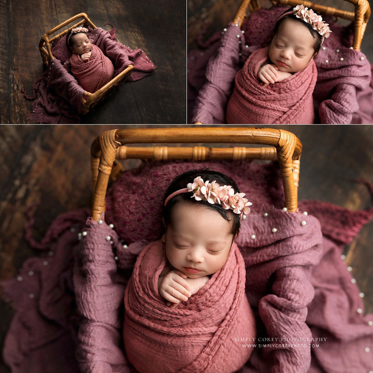 Carrollton newborn photographer in Georgia, baby girl in jewel tone pink