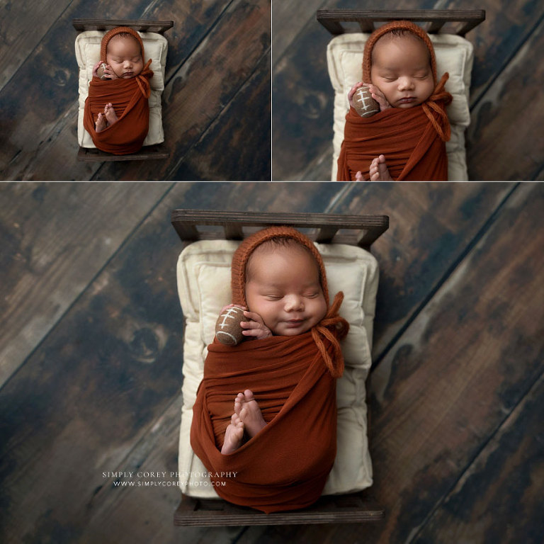 Carrollton newborn photographer in Georgia, baby boy with little football