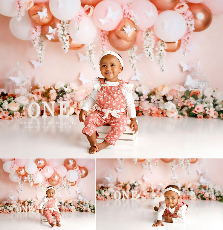 Litha Springs baby photographer, pink and rose gold studio milestone session