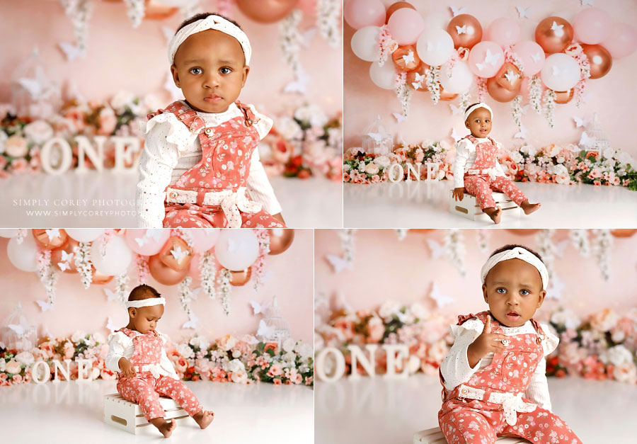 West Georgia baby photographer, pink and rose gold studio milestone session