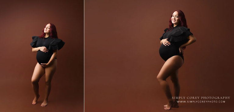 Villa Rica maternity photographer, studio pregnancy portraits in black bodysuit