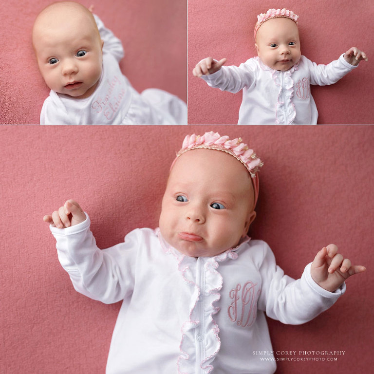 Bremen newborn photographer, baby girl with pouty lip expression
