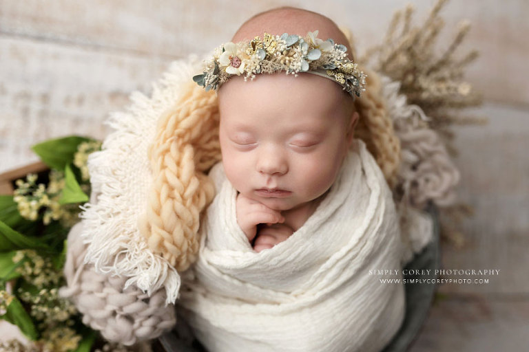 Hiram newborn photographer, baby girl in light studio set