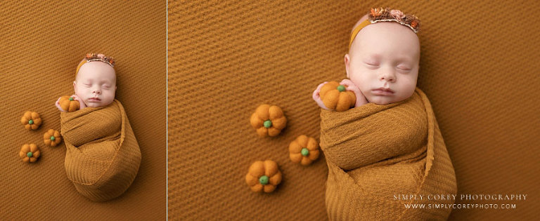 newborn photographer near Powder Springs, autumn studio portraits of baby girl