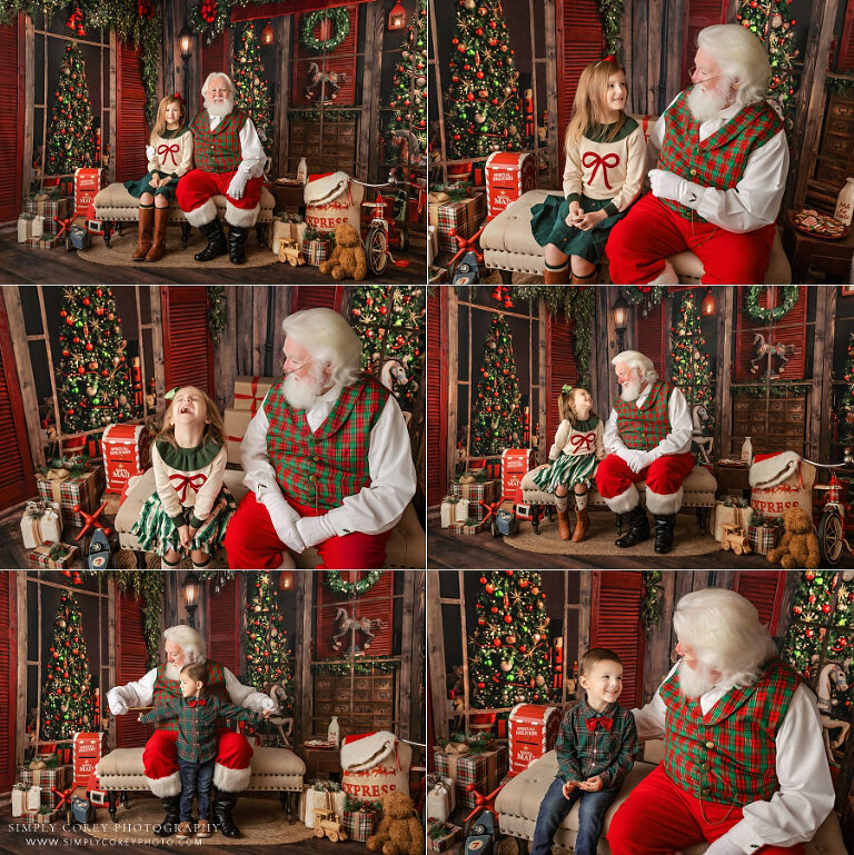Christmas mini session photographer near Carrollton, GA; kids visiting Santa
