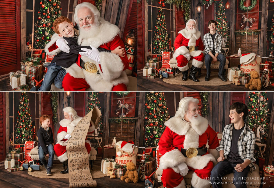 Christmas mini session photographer near Mableton, boys visiting Santa Claus