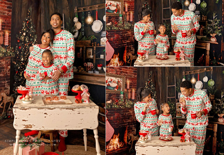 Douglasville Christmas mini session photographer, family with studio kitchen set