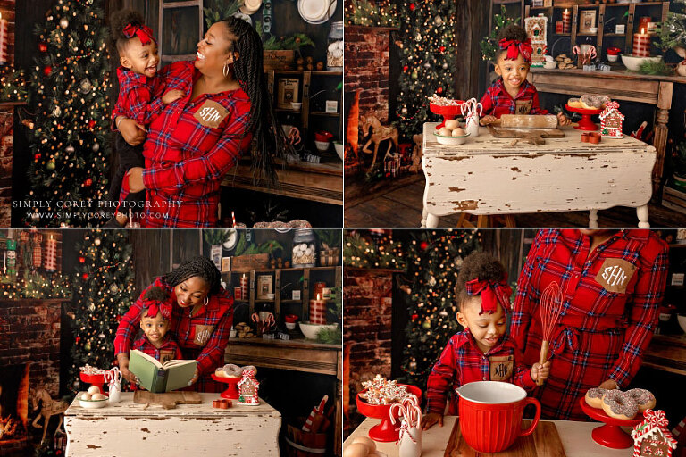 family photographer near Carrollton, GA; mom and daughter Christmas kitchen mini session