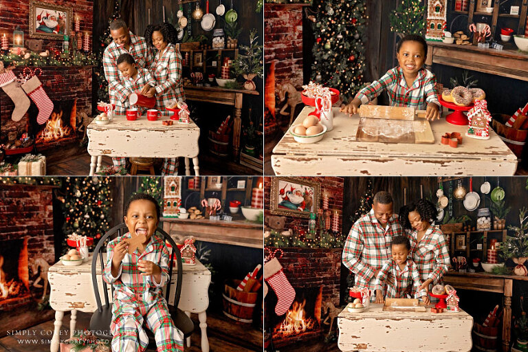 family photographer near Douglasville, Christmas kitchen mini session in studio