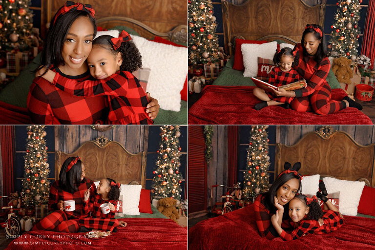 mini session photographer near Carrollton, GA; mommy and me Christmas pajamas