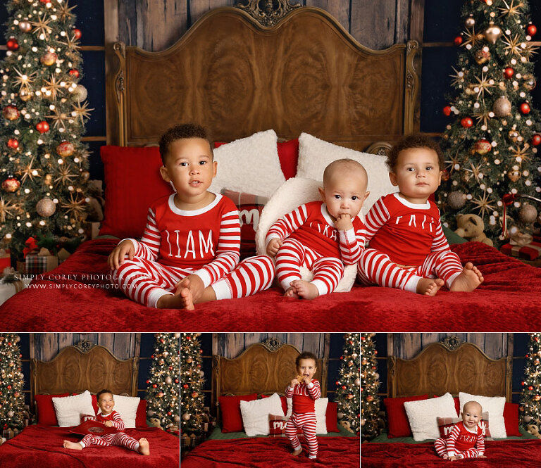 Tallapoosa mini session photographer, cousins in Christmas pajamas