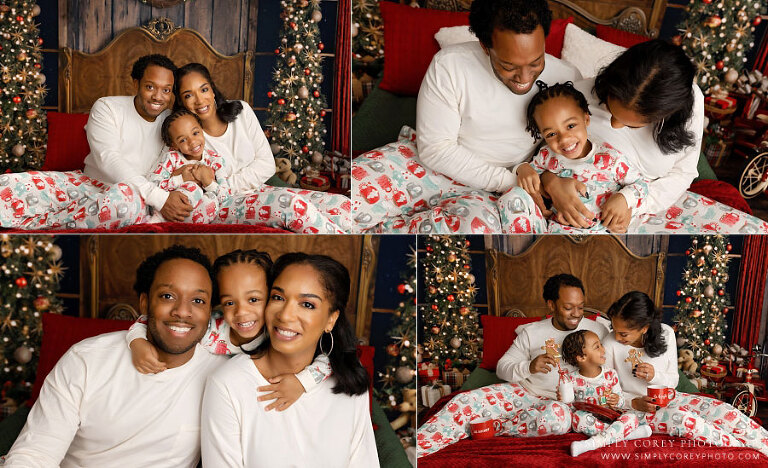 Carrollton mini session photographer in Georgia, family snuggling in Christmas pajamas